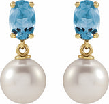 14K Yellow Gold Cultured White Akoya Pearl & Natural Aquamarine