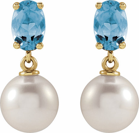 14K Yellow Gold Cultured White Akoya Pearl & Natural Aquamarine