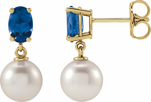 14K Yellow Gold Cultured White Akoya Pearl & Natural London Blue Topaz