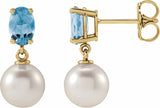 14K Yellow Gold Cultured White Akoya Pearl & Natural Aquamarine