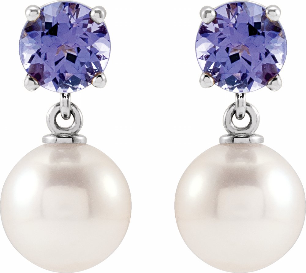 14K White Gold Cultured White Akoya Pearl & Natural Tanzanite