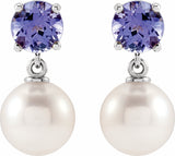 14K White Gold Cultured White Akoya Pearl & Natural Tanzanite