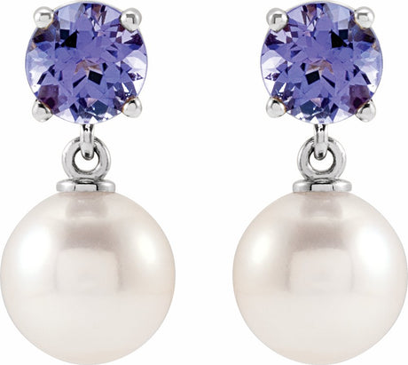 14K White Gold Cultured White Akoya Pearl & Natural Tanzanite