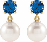 14K Yellow Gold Cultured White Akoya Pearl & Natural London Blue Topaz