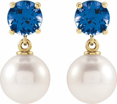 14K Yellow Gold Cultured White Akoya Pearl & Natural London Blue Topaz