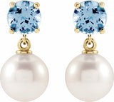 14K Yellow Gold Cultured White Akoya Pearl & Natural Aquamarine