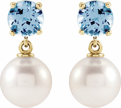 14K Yellow Gold Cultured White Akoya Pearl & Natural Aquamarine