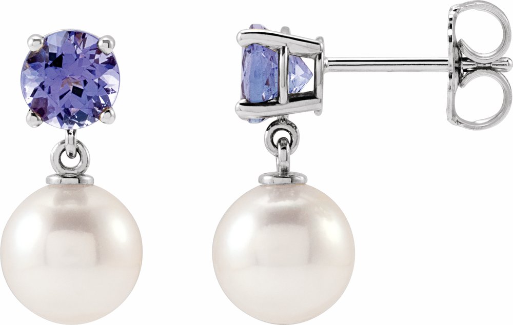 14K White Gold Cultured White Akoya Pearl & Natural Tanzanite