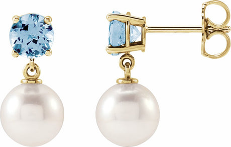 14K Yellow Gold Cultured White Akoya Pearl & Natural Aquamarine
