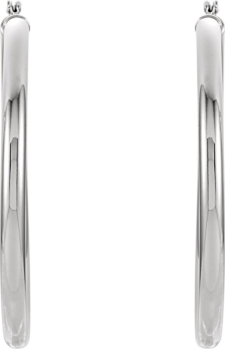 14K White Tube 40 mm Hoop Earrings