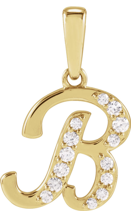 14K Yellow Gold 1/6 CTW Natural Diamond Initial B Pendant