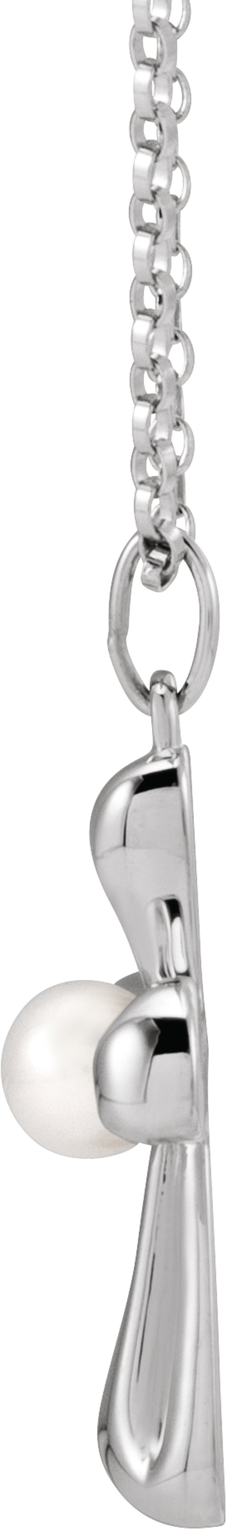 14K White Gold Cultured White Freshwater Pearl Cross 16-18" Necklace
