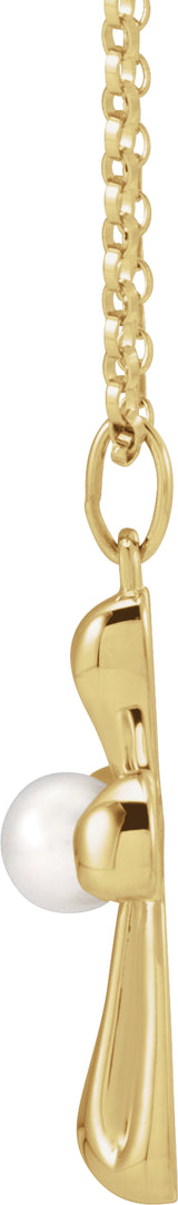 14K Yellow Gold Cultured White Freshwater Pearl Cross 16-18" Necklace