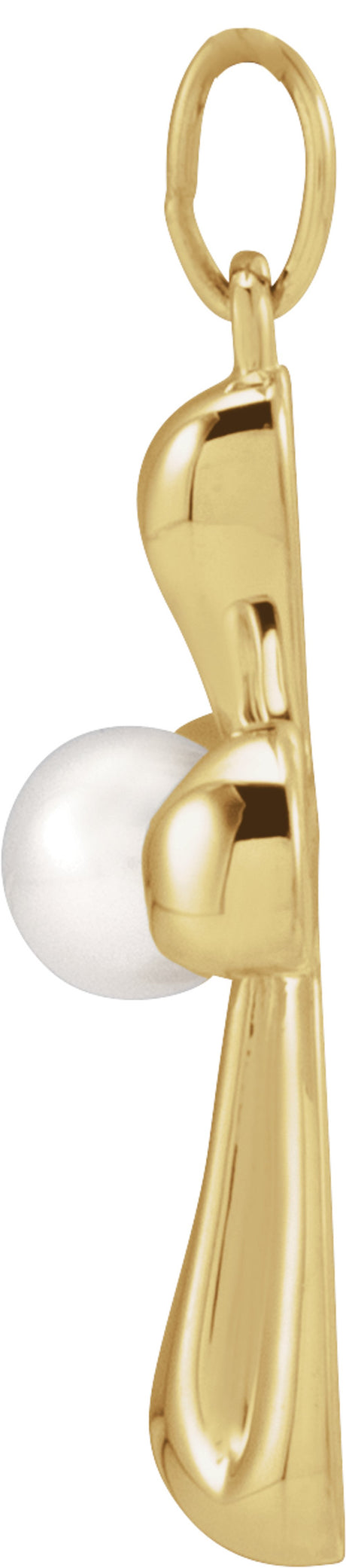 14K Yellow Gold Cultured White Freshwater Pearl Cross Pendant