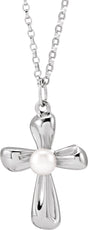 14K White Gold Cultured White Freshwater Pearl Cross 16-18" Necklace