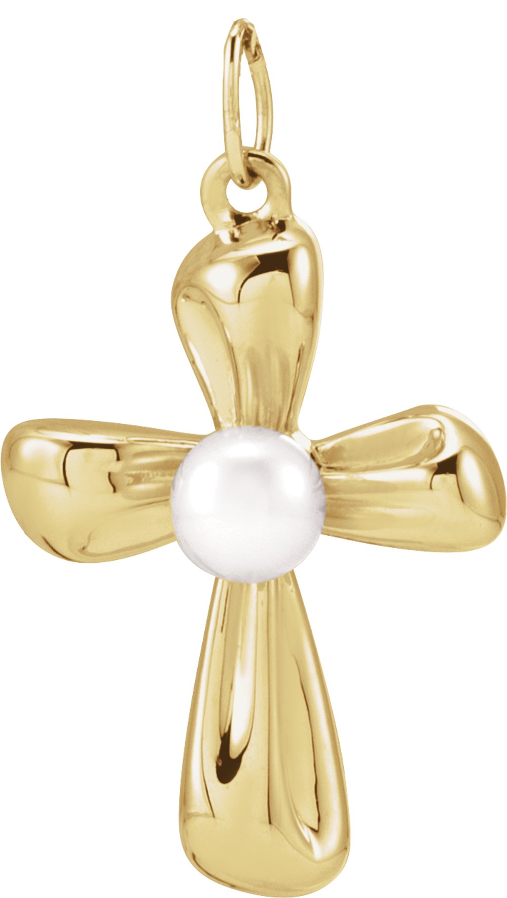 14K Yellow Gold Cultured White Freshwater Pearl Cross Pendant