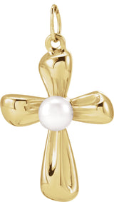 14K Yellow Gold Cultured White Freshwater Pearl Cross Pendant