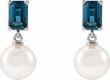 14K White Gold Cultured White Akoya Pearl & Natural London Blue Topaz