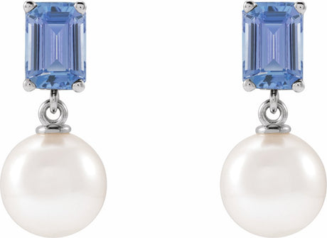 14K White Gold Cultured White Akoya Pearl & Natural Tanzanite
