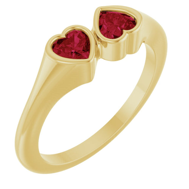 14K Yellow Gold Lab-Grown Ruby Two-Stone Ring