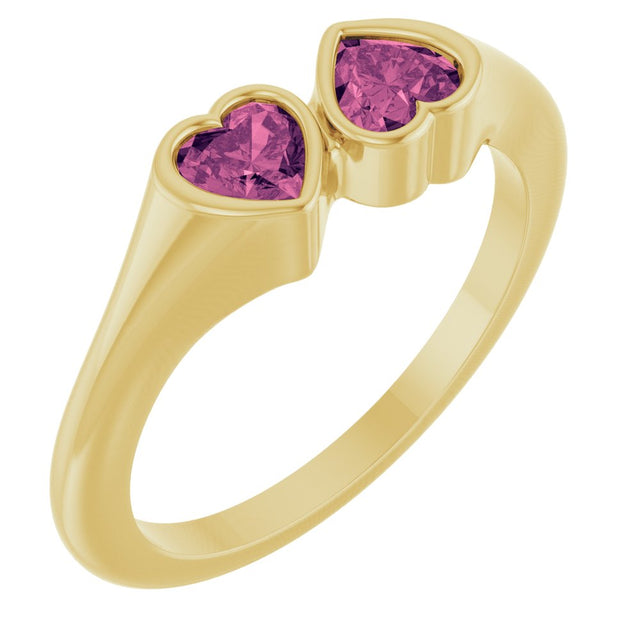 14K Yellow Gold Natural Pink Tourmaline Two-Stone Ring