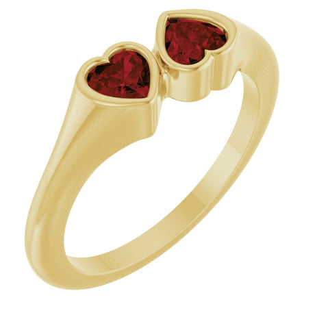 14K Yellow Gold Natural Mozambique Garnet Two-Stone Ring