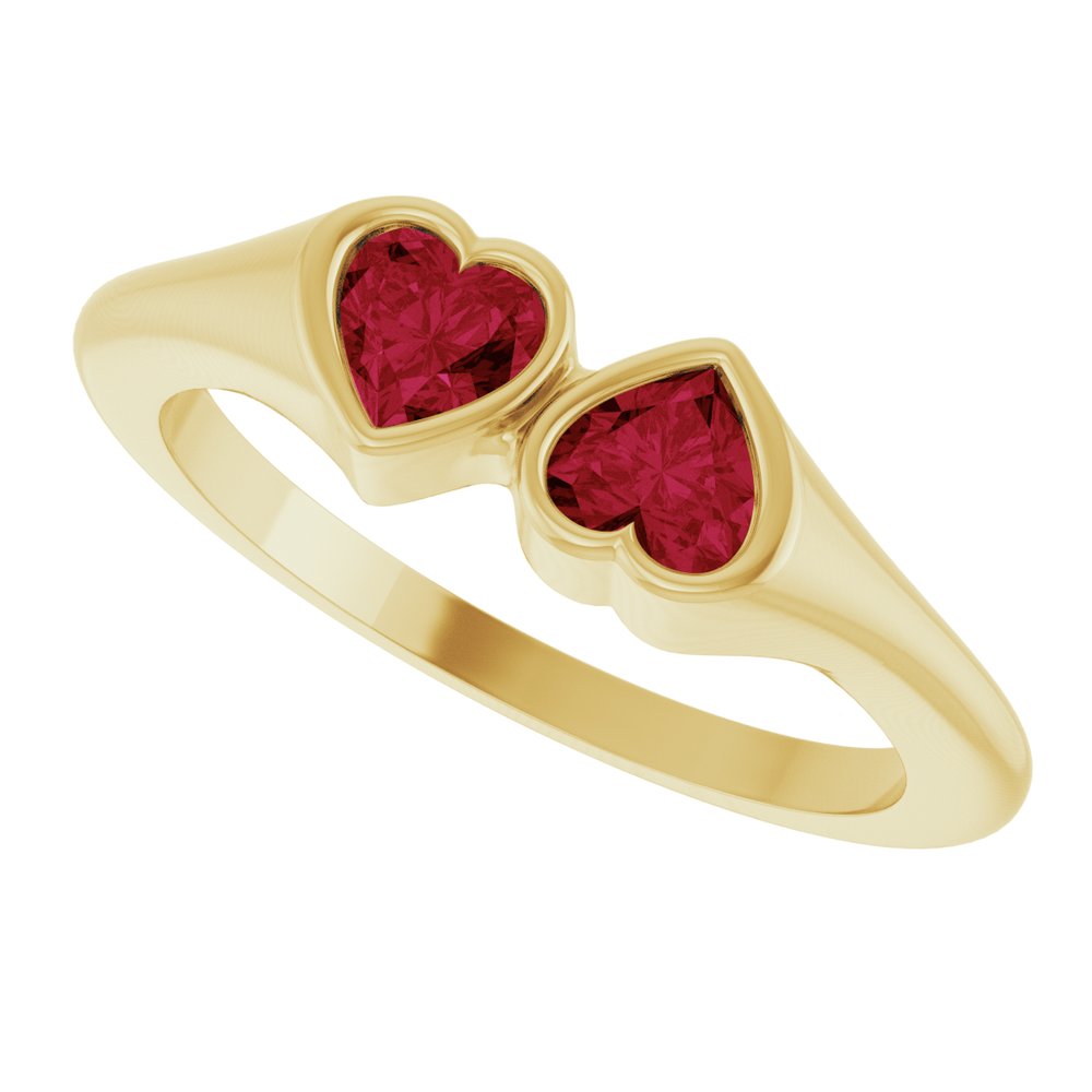14K Yellow Gold Lab-Grown Ruby Two-Stone Ring