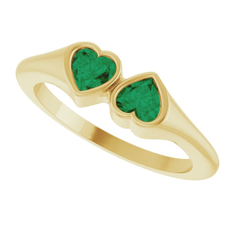 14K Yellow Gold Lab-Grown Emerald Two-Stone Ring