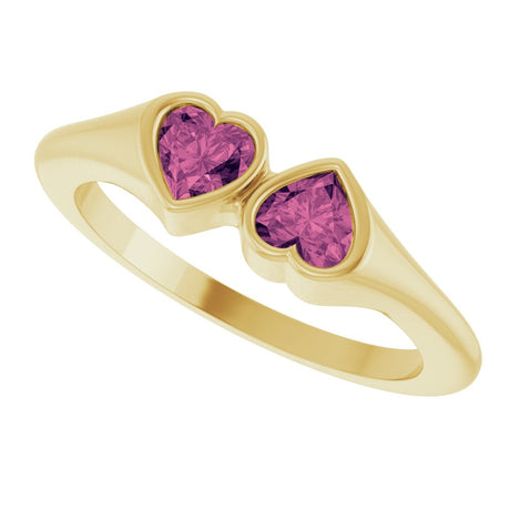 14K Yellow Gold Natural Pink Tourmaline Two-Stone Ring