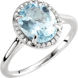 14K White 10x8 mm Natural Aquamarine & .06 CTW Natural Diamond Ring
