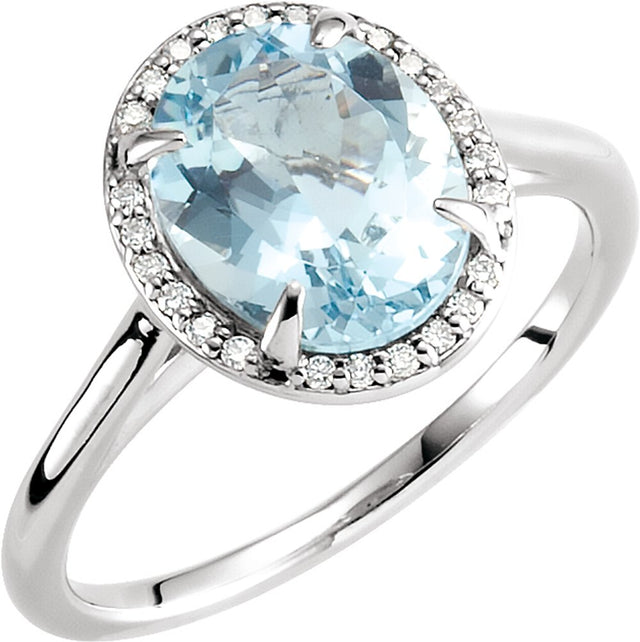 14K White Gold 10x8 mm Natural Aquamarine & .06 CTW Natural Diamond Ring