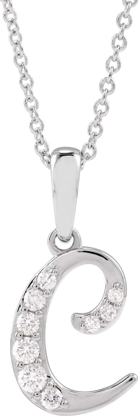 14K White Gold 1/6 CTW Natural Diamond Initial C 18" Necklace
