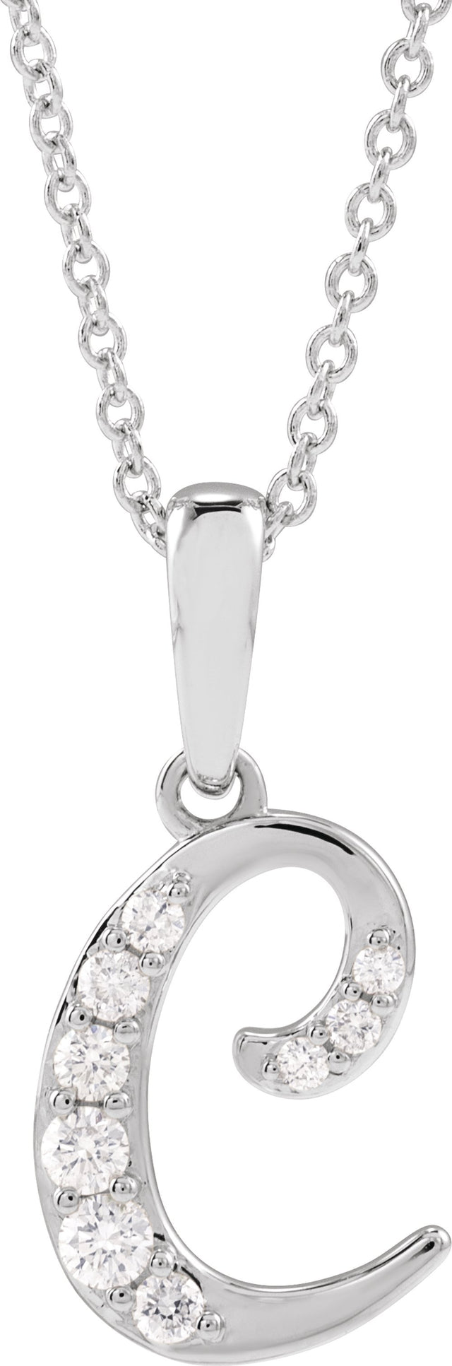 14K White Gold 1/6 CTW Natural Diamond Initial C 18" Necklace