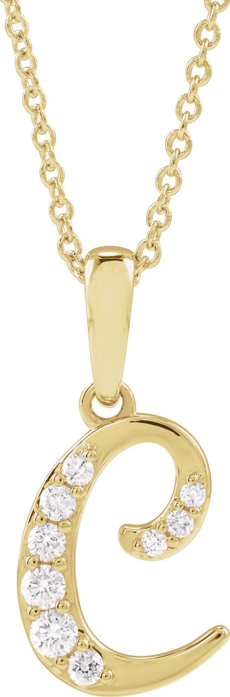 14K Yellow Gold 1/6 CTW Natural Diamond Initial C 18" Necklace