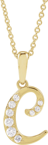 14K Yellow Gold 1/6 CTW Natural Diamond Initial C 18" Necklace