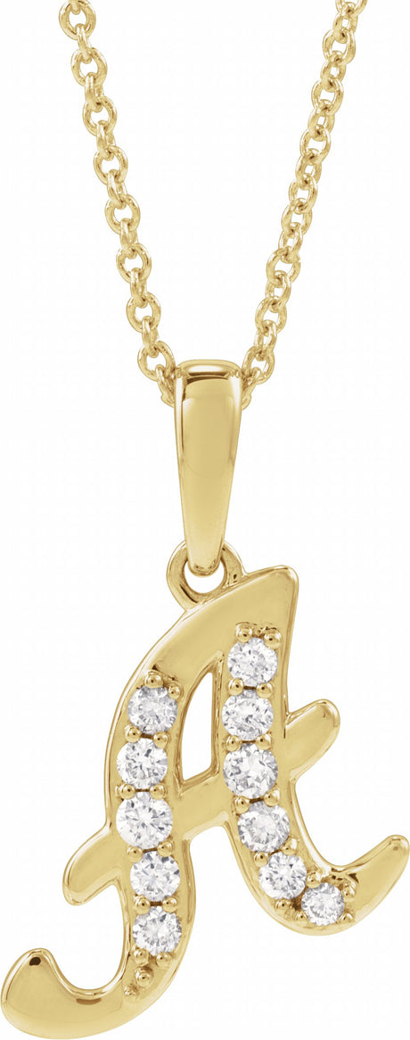 14K Yellow Gold 1/5 CTW Natural Diamond Initial A 18" Necklace