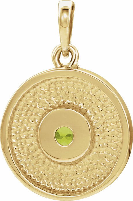 14K Yellow Natural Peridot Disc Pendant