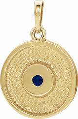 14K Yellow Natural Blue Sapphire Disc Pendant