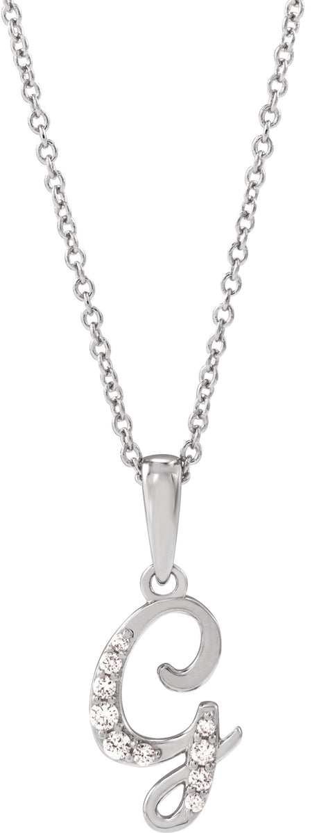 14K White Gold .08 CTW Natural Diamond Initial G 18" Necklace