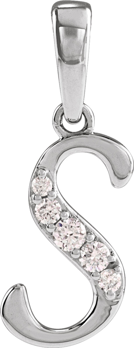 14K White Gold .08 CTW Natural Diamond Initial S Pendant