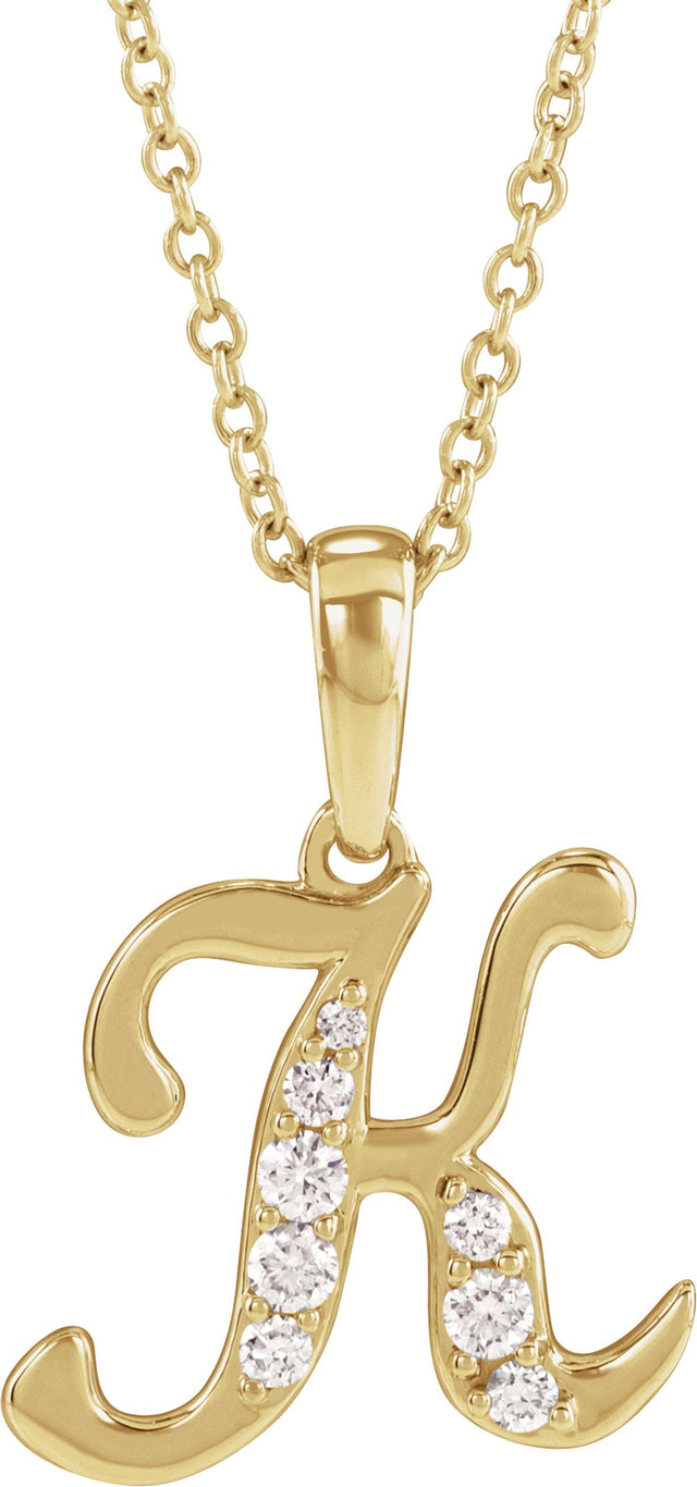 14K Yellow Gold 1/6 CTW Natural Diamond Initial K 18" Necklace