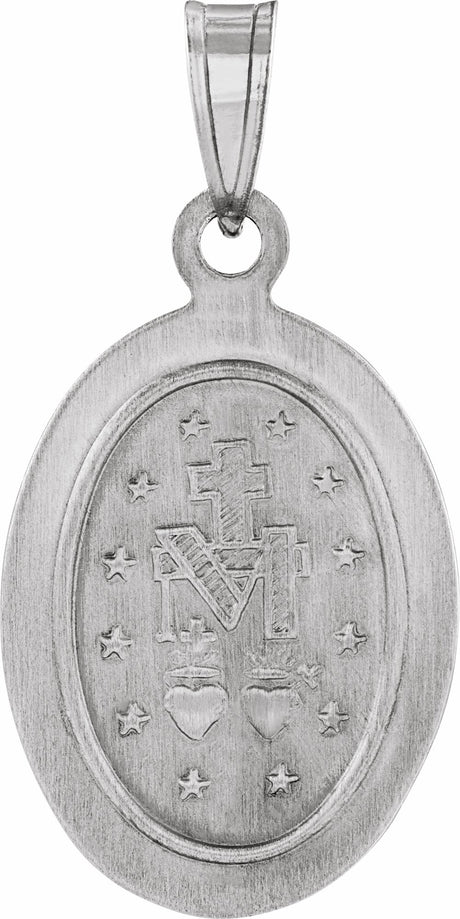14K White 15x11.5 mm Oval Hollow Miraculous Medal