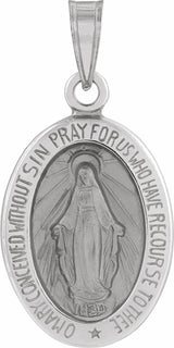 14K White Gold 15x11.5 mm Oval Hollow Miraculous Medal