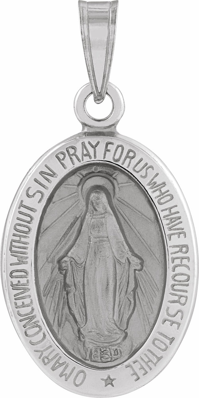 14K White Gold 15x11.5 mm Oval Hollow Miraculous Medal