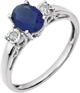 14K White Lab-Grown Blue Sapphire & .04 CTW Natural Diamond Ring