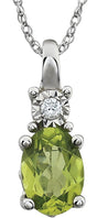 14K White Natural Peridot & .02 CT Natural Diamond 18" Necklace