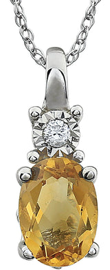 14K White Natural Citrine & .02 CT Natural Diamond 18" Necklace