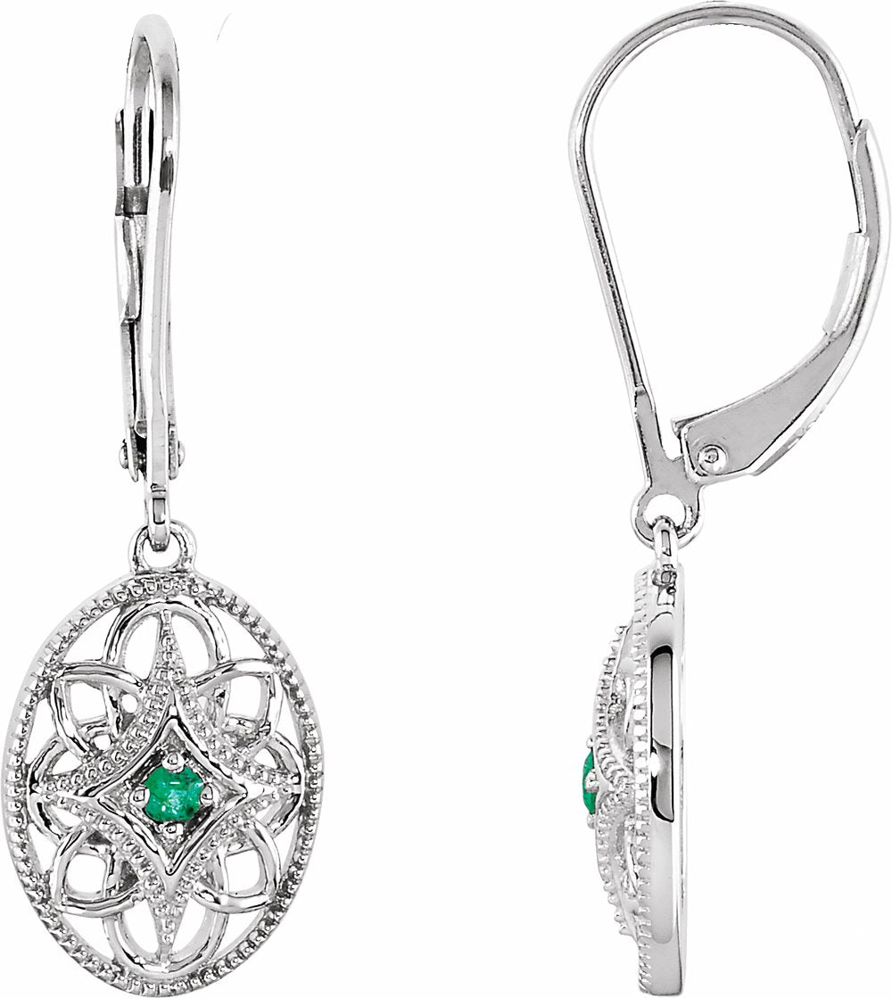 Sterling Silver Natural Emerald Lever Back Earrings