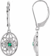 Sterling Silver Natural Emerald Lever Back Earrings