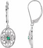 Sterling Silver Natural Emerald Lever Back Earrings